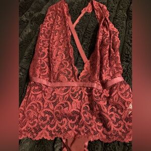 Lace Plunge Chemise - Red